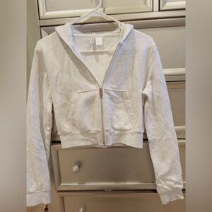 H&M cropped soft hooded sweatshirt jacket, S, light grey, great condition